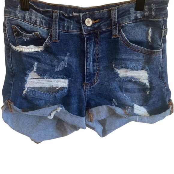 Kancan Distressed ripped Dark Wash Jean shorts - Picture 1 of 13